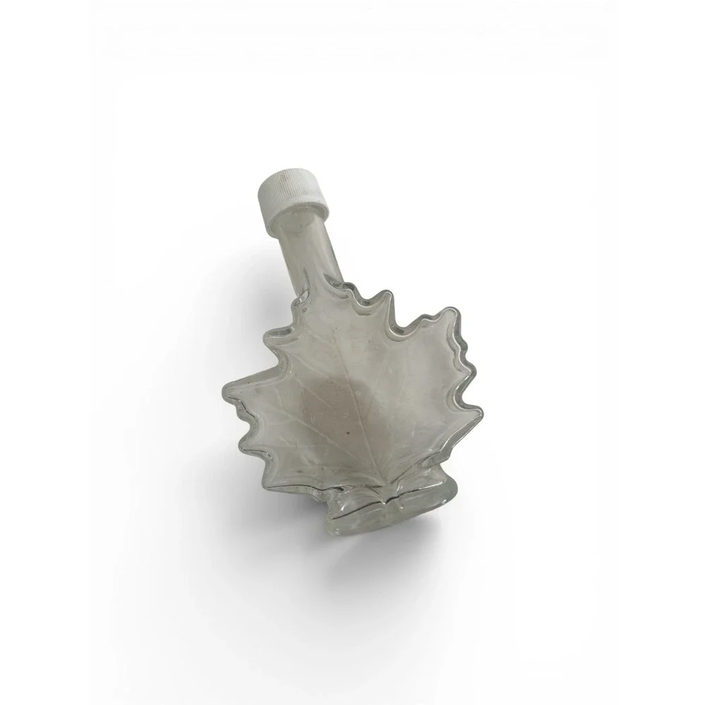 Clear‎ Glass Maple Leaf Shaped Bottle with White Screw Cap Small Syrup Jar Decor